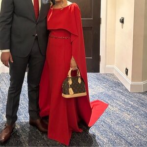 Ashley Lauren Red Cape Gown